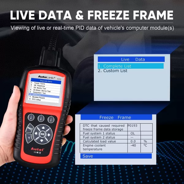 Autel AutoLink AL619 Scanner, 2023 Newest Car ABS SRS &amp; CAN OBD2 Diagnostic Scan Tool, 10 OBDII Test Modes, DTCs Lookup, Live Data, Check Engine Light Code Reader, Upgraded of ML619 AL519 ML519 AL319