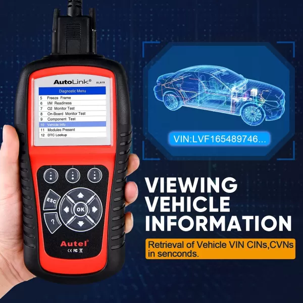 Autel AutoLink AL619 Scanner, 2023 Newest Car ABS SRS &amp; CAN OBD2 Diagnostic Scan Tool, 10 OBDII Test Modes, DTCs Lookup, Live Data, Check Engine Light Code Reader, Upgraded of ML619 AL519 ML519 AL319
