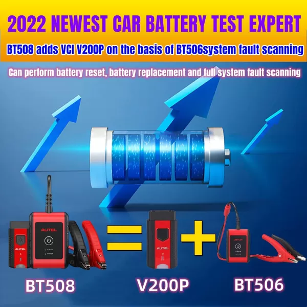 Autel Battery Tester Automotive MaxiBAS BT508 Car Battery Tester 2023 Version with Bluetooth VCI Battery Health Registration All System Diagnostic AutoScan Read/Erase Codes Free APP Advanced BT506