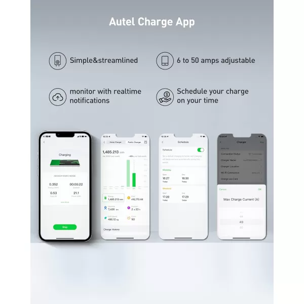 Autel Home Level 2 EV Charger up to 50Amp, 240V, Indoor/Outdoor Car Charging Station, Wi-Fi and Bluetooth Enabled EVSE, Flexible 25-Foot Cable,Hardwired, Dark Gray