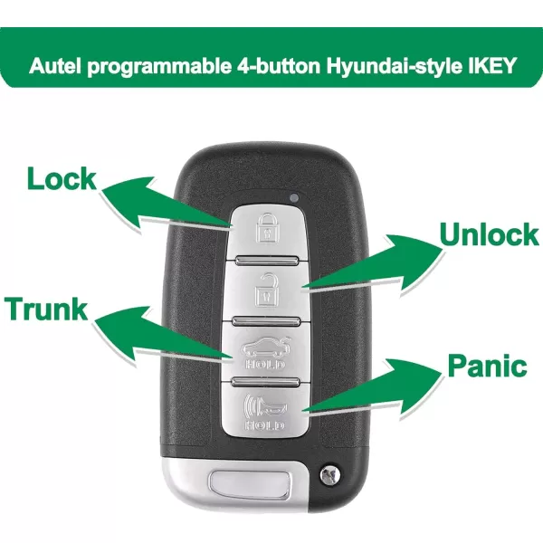 Autel IKEY Programmable Smart Key, IKEYHY4TP, 2023 Newest Key Fob Programming, Key Creation/Clone 315M/415M, 4 Buttons Blank Key, OE Quality for Hyundai Key Replacement, Work with Autel MaxiIM KM100