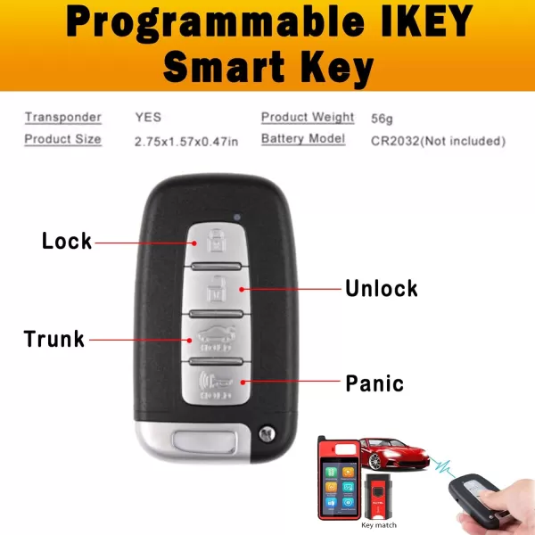 Autel Ikey Programmable Smart Key 2023 Newest Key Fob for Hyundai Key Creation 4 Buttons Ultra-Long Range OE-Quality for 700+ Vehicle Car Key Replacement Programmed with Autel KM100 IM508 IM608