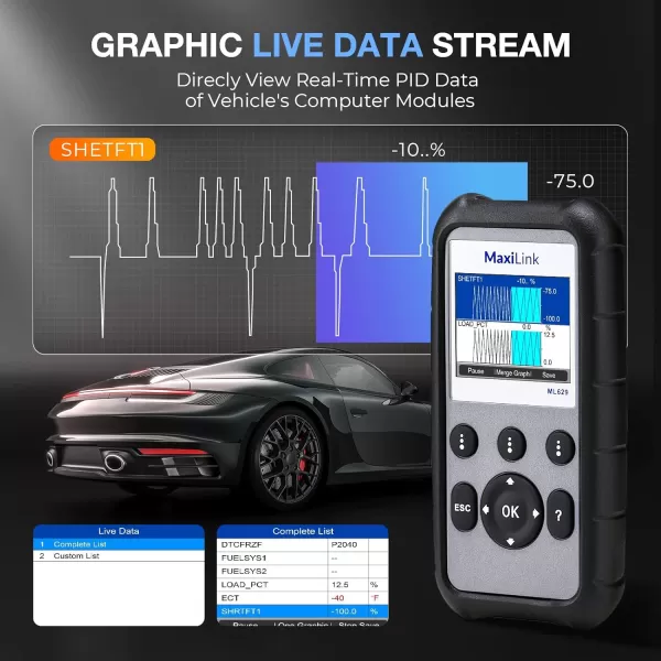Autel ML629 OBD2 Scanner ABS SRS Engine Transmission Diagnoses OBD II Full Functions Upgraded Version of AL519/AL619/ ML619 for DIYers Professionals