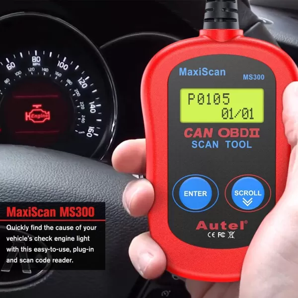 Autel MS300 OBD2 Scanner Code Reader, Turn Off Check Engine Light, Read &amp; Erase Fault Codes, Check Emission Monitor Status CAN Diagnostic Scan Tool