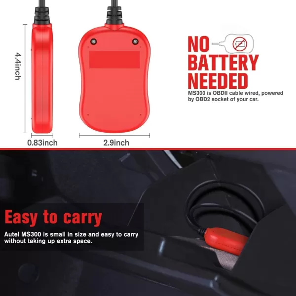 Autel MS300 OBD2 Scanner Code Reader, Turn Off Check Engine Light, Read &amp; Erase Fault Codes, Check Emission Monitor Status CAN Diagnostic Scan Tool