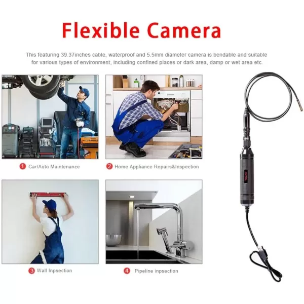 Autel MV105 MaxiVideo Digital Inspection Camera 5.5mm Image Head HD Video Scope with Waterproof Snake Cable Work with PC and MX808 MS906S MS906TS MK906BT MK908P MS908P MS909 MS919 MS Ultra MS Elite