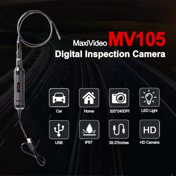 Autel MV105 MaxiVideo Digital Inspection Camera Endoscope, Still Images and Videos, Waterproof Imager Head, Work with PC MS906 MS906S MS906 PRO-TS MS908P MX808 MK808 MS909 MS919 MS Ultra MS Elite