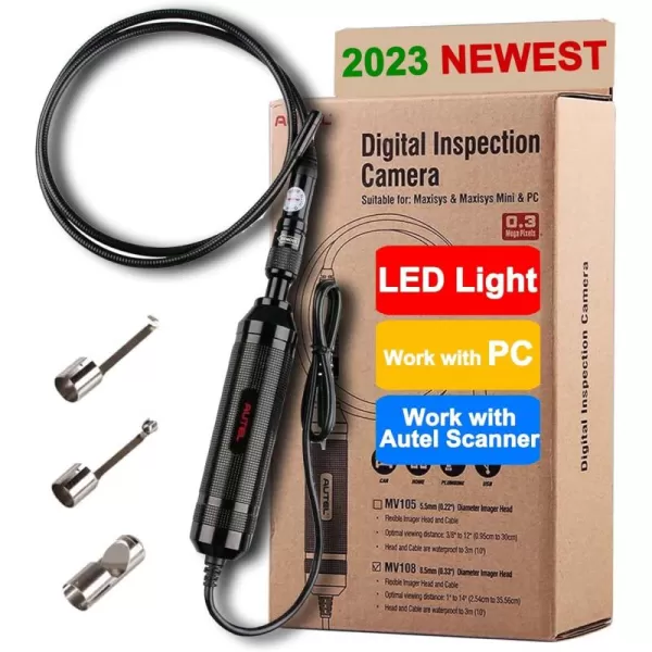 Autel MV108 MaxiVideo Digital Inspection Camera Endoscope, Still Images and Videos, Waterproof Imager Head, Work with PC MS906 MS906S MS906 PRO-TS MS908P MX808 MK808 MS909 MS919 MS Ultra MS Elite