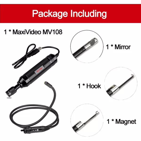 Autel MV108 MaxiVideo Digital Inspection Camera Endoscope, Still Images and Videos, Waterproof Imager Head, Work with PC MS906 MS906S MS906 PRO-TS MS908P MX808 MK808 MS909 MS919 MS Ultra MS Elite