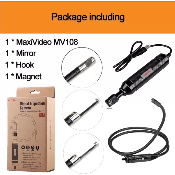 Autel MV108 MaxiVideo Digital Inspection Camera Video Scope with Waterproof Imager Head Work with PC MS906BT MS906TS MS906 PRO MS906S MS906 PRO-TS MS908P MX808 MS909 MS919 MS Ultra MS Elite-MV108