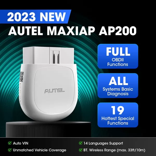 Autel MaxiAP AP200 OBD2 Scanner Bluetooth Wireless OBDII Auto Diagnostic Tool with Full System Diagnostic, 19 Reset Functions, AutoVIN, Check Engine Light Code Reader for iPhone Android