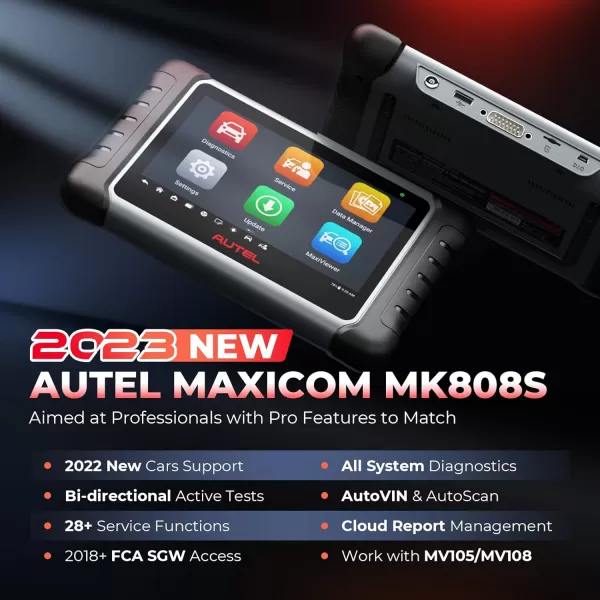 Autel MaxiCOM MK808S Bidirectional Scan Tool, Same as MK808BT Pro/MX808S, 28+ Resets,AutoAuth, All System Diagnostic, Injector Coding, 5X Faster Speed, Support MV105, MV108, Updated of MK808 MX808