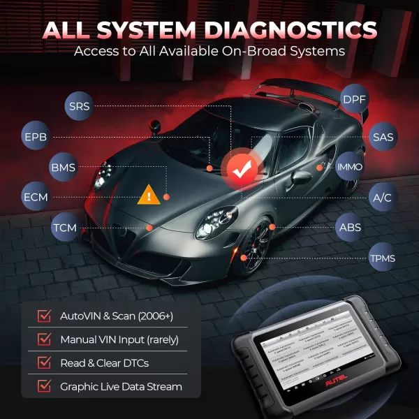 Autel MaxiCOM MK808S Bidirectional Scan Tool, Same as MK808BT Pro/MX808S, 28+ Resets,AutoAuth, All System Diagnostic, Injector Coding, 5X Faster Speed, Support MV105, MV108, Updated of MK808 MX808