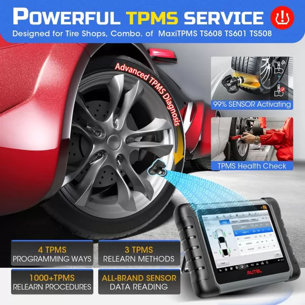 Autel MaxiCOM MK808S-TS OBD2 Scanner: 2023 Updated of MK808BT PRO, MK808TS MX808TS TS601 with Bidirectional Test, 28 Service 150 Makes, TPMS Programming Relearn Retrofit, All-System Scan, OS 11 4+64G