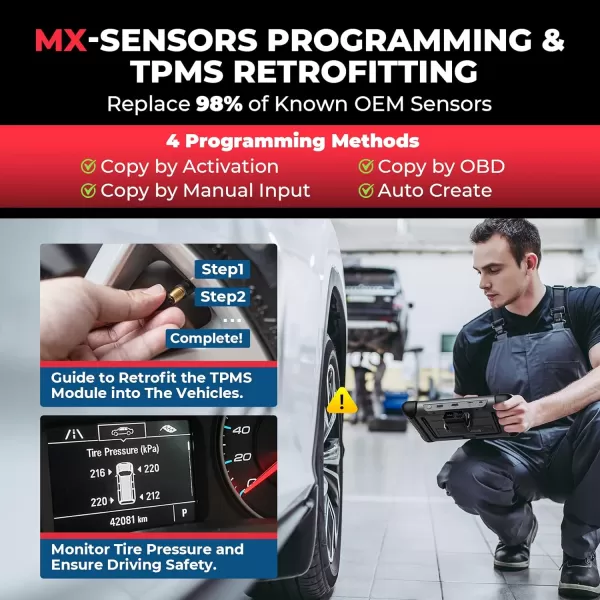Autel MaxiCOM MK808S-TS TPMS Scanner, Complete TPMS Check/Activate/Relearn Services, MX-Sensors Programming, BT Full Systems Diagnostic, Active Test, 28+ Special Functions, AutoAuth for FCA SGW