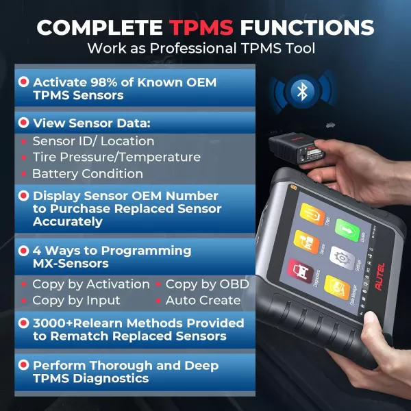 Autel MaxiCOM MK808S-TS TPMS Scanner, Complete TPMS Check/Activate/Relearn Services, MX-Sensors Programming, BT Full Systems Diagnostic, Active Test, 28+ Special Functions, AutoAuth for FCA SGW