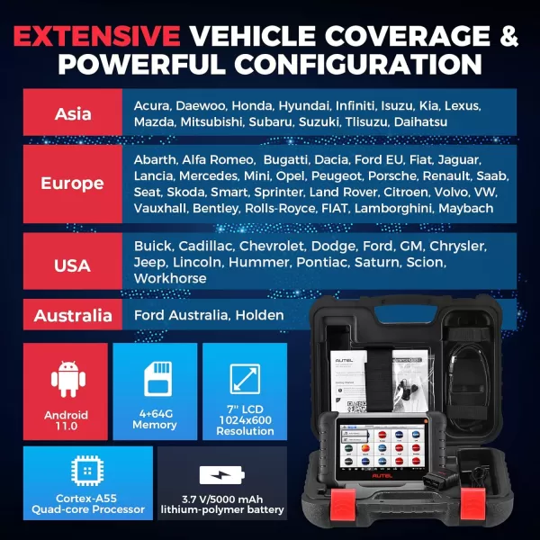 Autel MaxiCOM MK808S-TS TPMS Scanner, Complete TPMS Check/Activate/Relearn Services, MX-Sensors Programming, BT Full Systems Diagnostic, Active Test, 28+ Special Functions, AutoAuth for FCA SGW