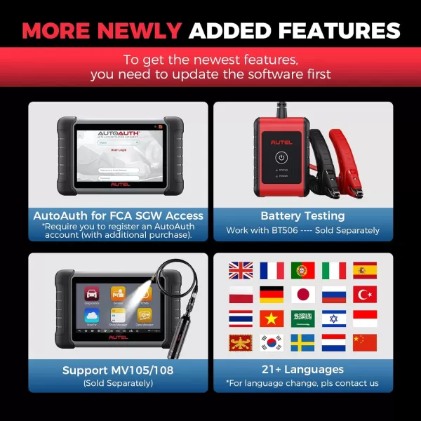 Autel MaxiCOM MK808S-TS TPMS Scanner, Complete TPMS Check/Activate/Relearn Services, MX-Sensors Programming, BT Full Systems Diagnostic, Active Test, 28+ Special Functions, AutoAuth for FCA SGW