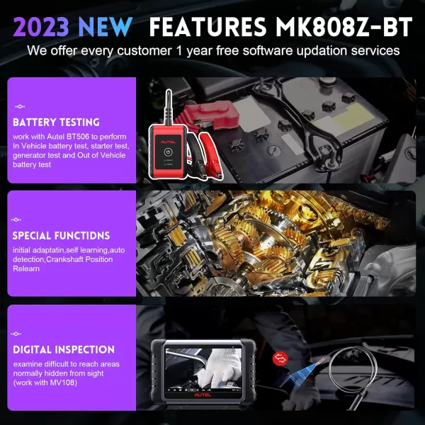 Autel MaxiCOM MK808Z-BT with 60$ MV108, Android 11 Bi-Directional Control Scanner, 28+ Service, 2023 Upgraded of MK808BT/MK808S, FCA Auto Auth, All System Diagnostic Tool for OBDII Cars &amp; 12V Trucks