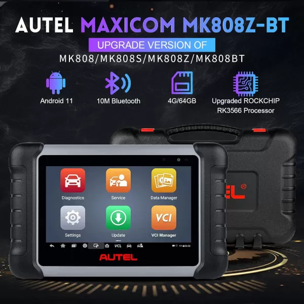 Autel MaxiCOM MK808Z-BT with 60$ MV108, Android 11 Bi-Directional Control Scanner, 28+ Service, 2023 Upgraded of MK808BT/MK808S, FCA Auto Auth, All System Diagnostic Tool for OBDII Cars &amp; 12V Trucks