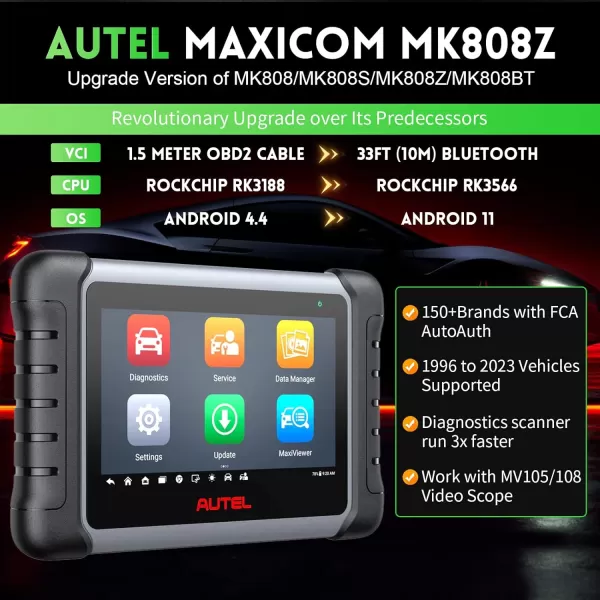 Autel MaxiCOM MK808Z Car Diagnostic Scan Tool - Android 11 &amp; Bi-Directional Control Scanner, 2023 Upgraded of MK808/MX808, 28+ Service, All System Diagnosis, Injector Coding/EPB/BMS/SAS/TPMS/AutoVIN