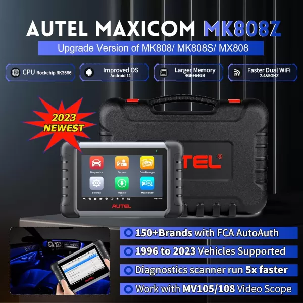 Autel MaxiCOM MK808Z Diagnostic Scan Tool - Android 11 Based Bi-Directional Control, 2023 Upgraded Ver. of MK808/MX808, All System Diagnosis, FCA Auto Auth, Oil Reset)