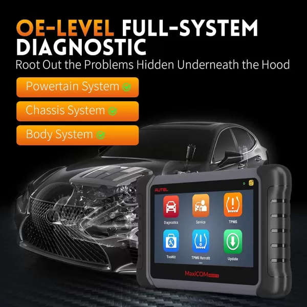 Autel MaxiCOM MK808Z-TS Scan Tool - 2023 Bi-Directional TPMS Tool Updated of MK808TS/ MK808BT/ TS608Pro with Active Test, 28+ Service, All Systems Diagnoses, Sensor Program &amp; Relearn, FCA Autoauth