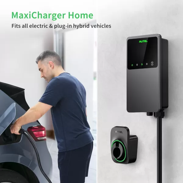 Autel MaxiCharger Home Electric Vehicle  Charger, up to 50 Amp, 240V, Level 2 WiFi and Bluetooth Enabled EVSE, Hardwired, Indoor/Outdoor, 25-Foot Cable with Separate Holster, Silver
