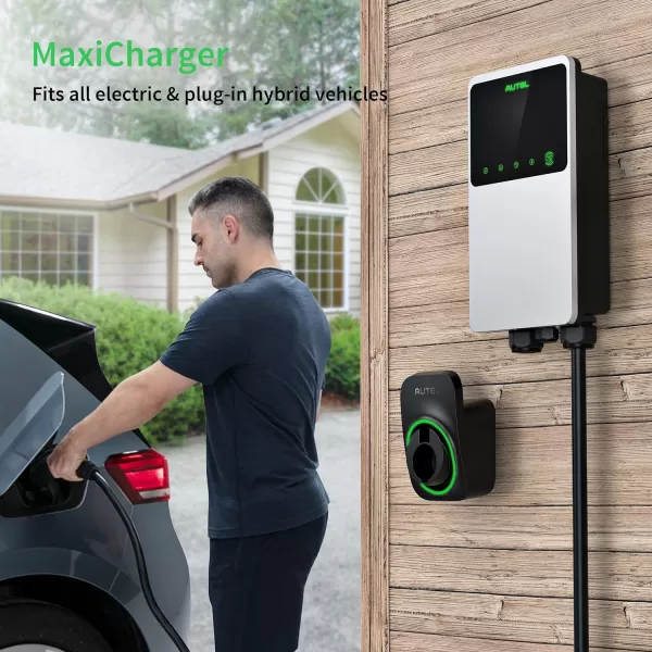 Autel MaxiCharger Home Electric Vehicle  Charger, up to 50 Amp, 240V, Level 2 WiFi and Bluetooth Enabled EVSE, Hardwired, Indoor/Outdoor, 25-Foot Cable with Separate Holster, Silver