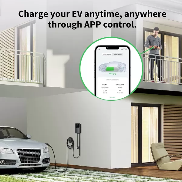 Autel MaxiCharger Home Electric Vehicle  Charger, up to 50 Amp, 240V, Level 2 WiFi and Bluetooth Enabled EVSE, Hardwired, Indoor/Outdoor, 25-Foot Cable with Separate Holster, Silver