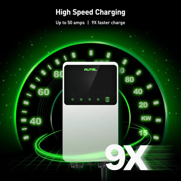 Autel MaxiCharger Home Electric Vehicle  Charger, up to 50 Amp, 240V, Level 2 WiFi and Bluetooth Enabled EVSE, Hardwired, Indoor/Outdoor, 25-Foot Cable with Separate Holster, Silver