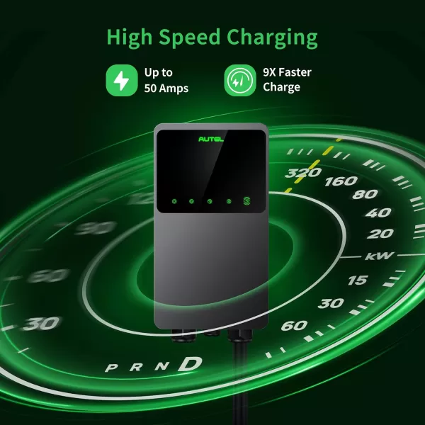 Autel MaxiCharger Home Electric Vehicle  Charger, up to 50 Amp, 240V, Level 2 WiFi and Bluetooth Enabled EVSE, Hardwired, Indoor/Outdoor, 25-Foot Cable with Separate Holster, Silver