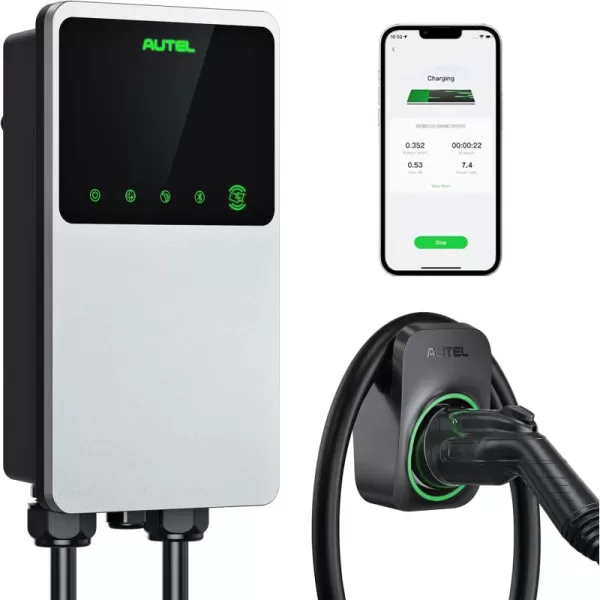 Autel MaxiCharger Home Electric Vehicle  Charger, up to 50 Amp, 240V, Level 2 WiFi and Bluetooth Enabled EVSE, Hardwired, Indoor/Outdoor, 25-Foot Cable with Separate Holster, Silver