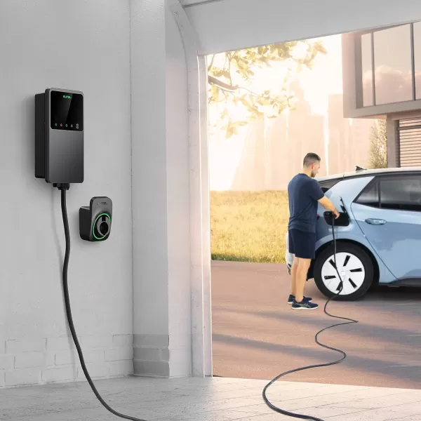 Autel MaxiCharger Home Electric Vehicle  Charger, up to 50 Amp, 240V, Level 2 WiFi and Bluetooth Enabled EVSE, Hardwired, Indoor/Outdoor, 25-Foot Cable with Separate Holster, Silver