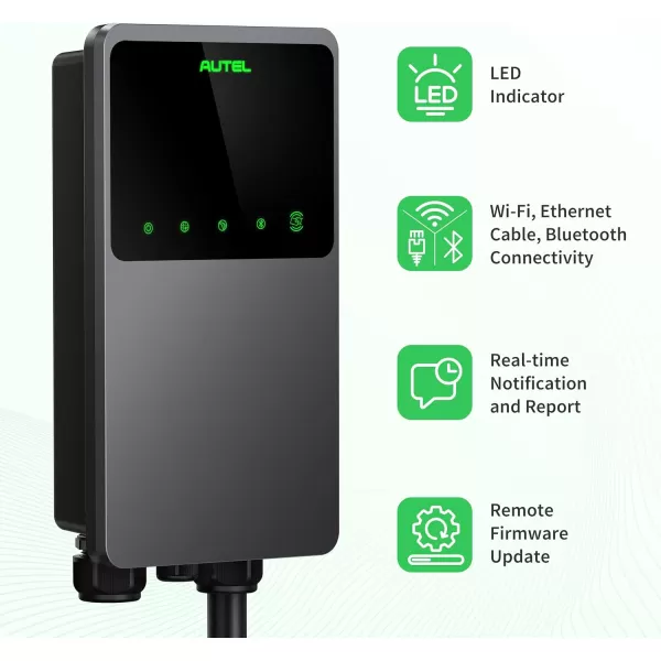 Autel MaxiCharger Home Electric Vehicle  Charger, up to 50 Amp, 240V, Level 2 WiFi and Bluetooth Enabled EVSE, Hardwired, Indoor/Outdoor, 25-Foot Cable with Separate Holster, Silver