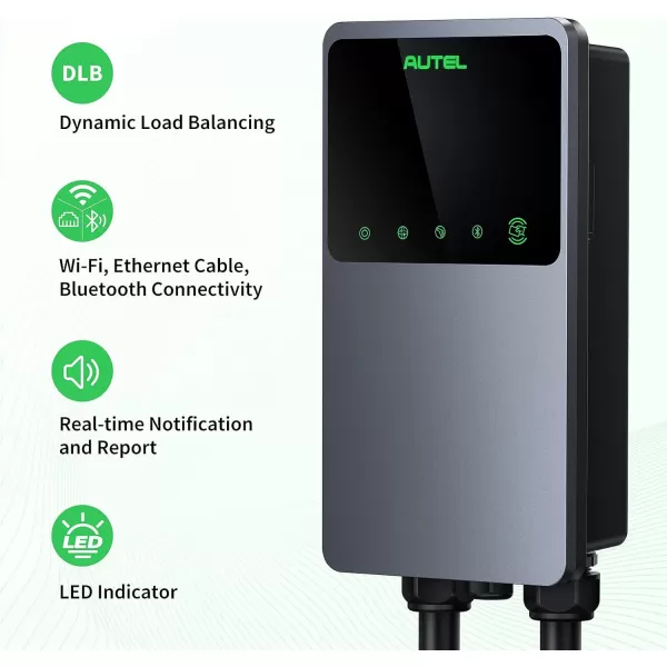 Autel MaxiCharger Home Electric Vehicle  Charger, up to 50 Amp, 240V, Level 2 WiFi and Bluetooth Enabled EVSE, Hardwired, Indoor/Outdoor, 25-Foot Cable with Separate Holster, Silver