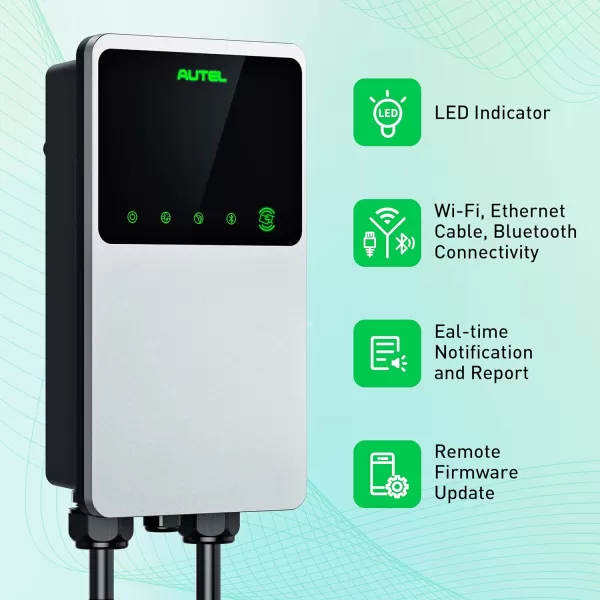 Autel MaxiCharger Home Electric Vehicle  Charger, up to 50 Amp, 240V, Level 2 WiFi and Bluetooth Enabled EVSE, Hardwired, Indoor/Outdoor, 25-Foot Cable with Separate Holster, Silver