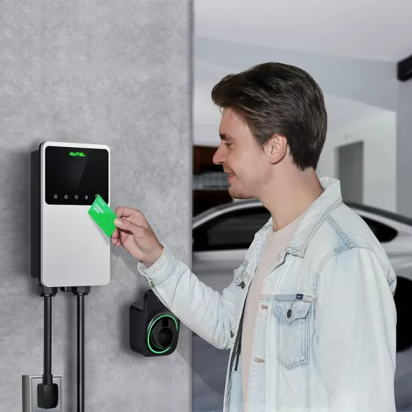 Autel MaxiCharger Home Electric Vehicle  Charger, up to 50 Amp, 240V, Level 2 WiFi and Bluetooth Enabled EVSE, Hardwired, Indoor/Outdoor, 25-Foot Cable with Separate Holster, Silver