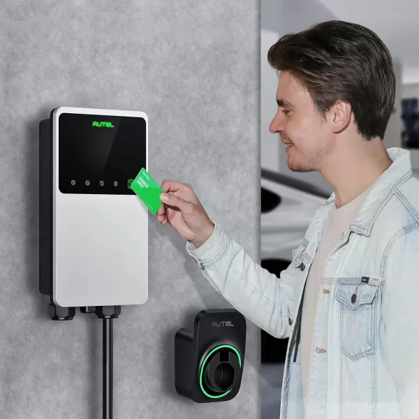 Autel MaxiCharger Home Electric Vehicle  Charger, up to 50 Amp, 240V, Level 2 WiFi and Bluetooth Enabled EVSE, Hardwired, Indoor/Outdoor, 25-Foot Cable with Separate Holster, Silver