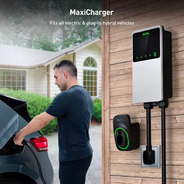 Autel MaxiCharger Home Electric Vehicle  Charger, up to 50 Amp, 240V, Level 2 WiFi and Bluetooth Enabled EVSE, Hardwired, Indoor/Outdoor, 25-Foot Cable with Separate Holster, Silver