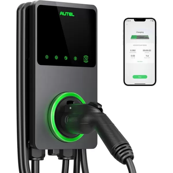 Autel MaxiCharger Home Smart Electric Vehicle  Charger, 50 Amp Level 2 Wi-Fi and Bluetooth Enabled EVSE, Indoor/Outdoor Car Charging Station, with in-Body Holster and 25-Foot Premium Cable