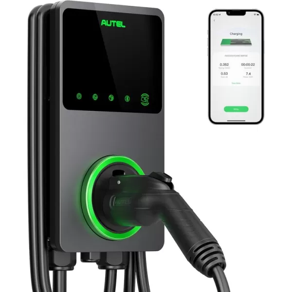 Autel MaxiCharger Home Smart Electric Vehicle  Charger, 50 Amp Level 2 Wi-Fi and Bluetooth Enabled EVSE, Indoor/Outdoor Car Charging Station, with in-Body Holster and 25-Foot Premium Cable