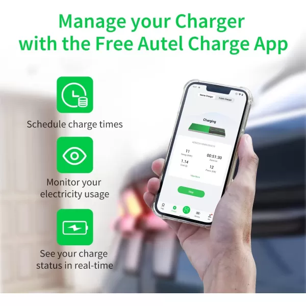 Autel MaxiCharger Home Smart Electric Vehicle  Charger, 50 Amp Level 2 Wi-Fi and Bluetooth Enabled EVSE, Indoor/Outdoor Car Charging Station, with in-Body Holster and 25-Foot Premium Cable