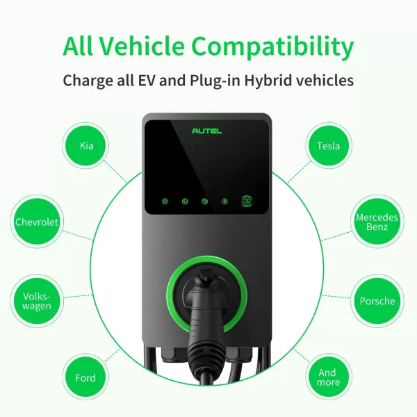 Autel MaxiCharger Home Smart Electric Vehicle  Charger, 50 Amp Level 2 Wi-Fi and Bluetooth Enabled EVSE, Indoor/Outdoor Car Charging Station, with in-Body Holster and 25-Foot Premium Cable