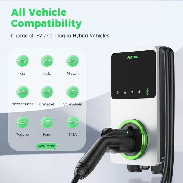 Autel MaxiCharger Home Smart Electric Vehicle  Charger, 50 Amp Level 2 Wi-Fi and Bluetooth Enabled EVSE, Indoor/Outdoor Car Charging Station, with in-Body Holster and 25-Foot Premium Cable