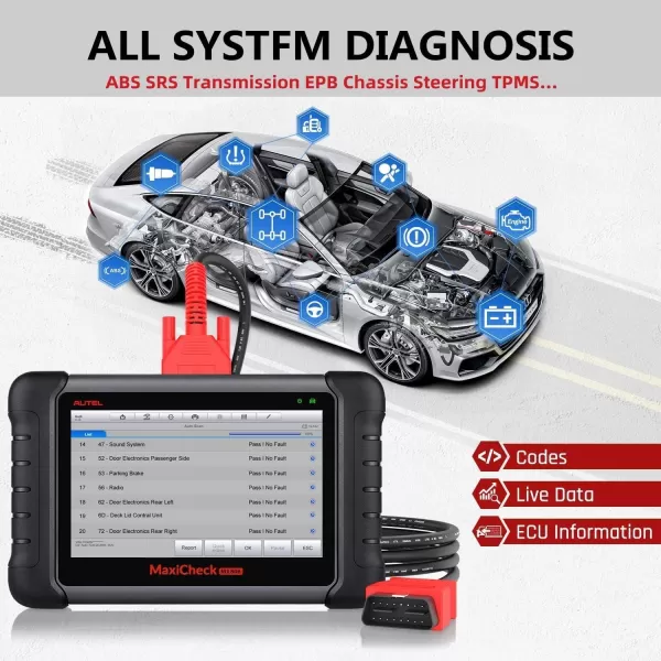 Autel MaxiCheck Maxicom OBD2 Diagnostic Scanner MX808 With 5ft Extension Cable Full Systems And Service Functions Oil Reset EPB BMS SAS DPF TPMS Relearn IMMO With 5ft Extension Cable Full Systems And Service Functions Oil Reset EPB BMS SAS DPF TPMS Relearn IMMO)