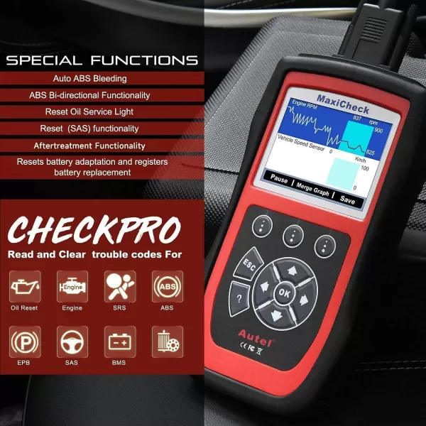 Autel MaxiDiag MD806 OBD2 Scanner, 2023 ABS SRS Engine Transmission Four Systems Diagnostic Scan Tool with Oil Reset, EPB, SAS, D-P-F, BMS, Auto VIN, Read/Clear Codes, Live Data, Freeze Frame Data