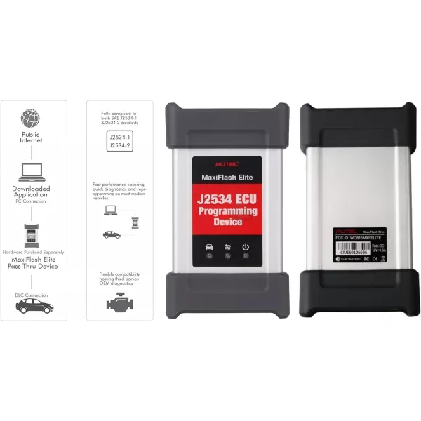 Autel MaxiFlash Elite J 2534 Reprogramming Device Vehicle Communication Interface J2534 PassThru ECU Programming Device Work with Autel Maxisys Autel MS908S PRO MS908CV MK908 MK908P MS Elite and PC
