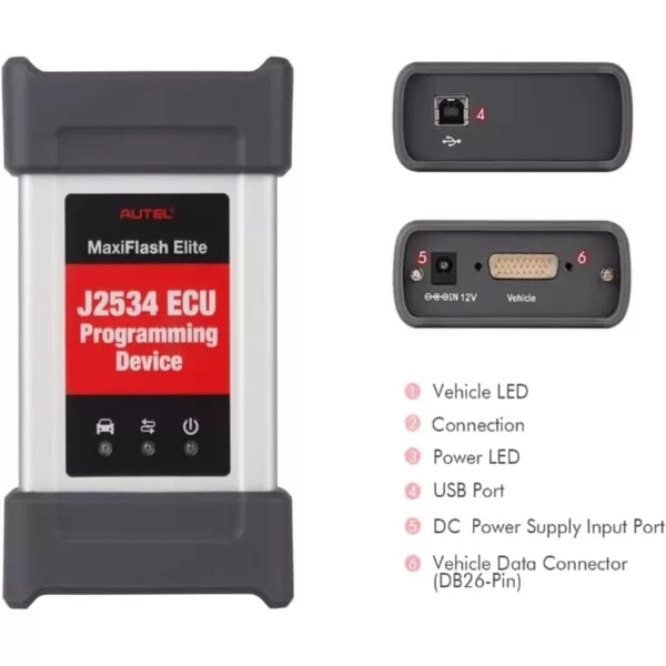 Autel MaxiFlash Elite J 2534 Reprogramming Device Vehicle Communication Interface J2534 PassThru ECU Programming Device Work with Autel Maxisys Autel MS908S PRO MS908CV MK908 MK908P MS Elite and PC