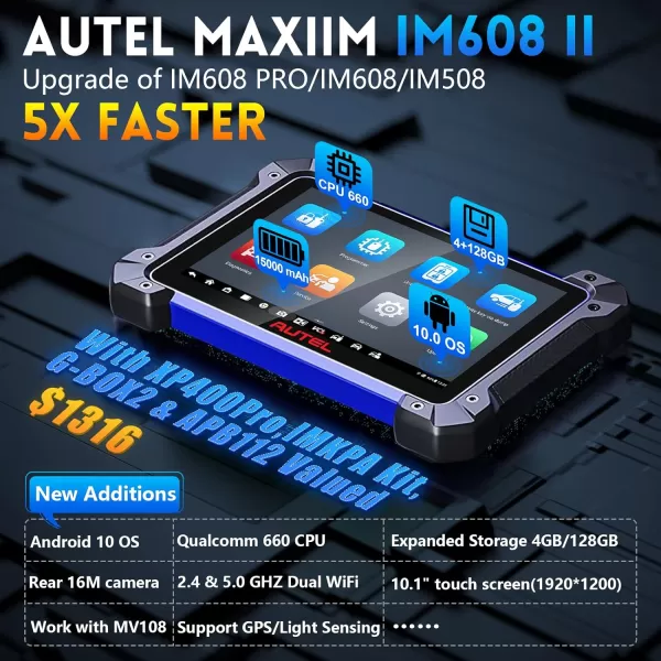 Autel MaxiIM IM608 II Key Fob Programming Tool, Upgrade of IM608 PRO/IM608/IM508, Top IMMO Functions with XP400 Pro Key Programmer, Advanced J2534 ECU Programming &amp; Coding, Bi-Directional, 40+Services